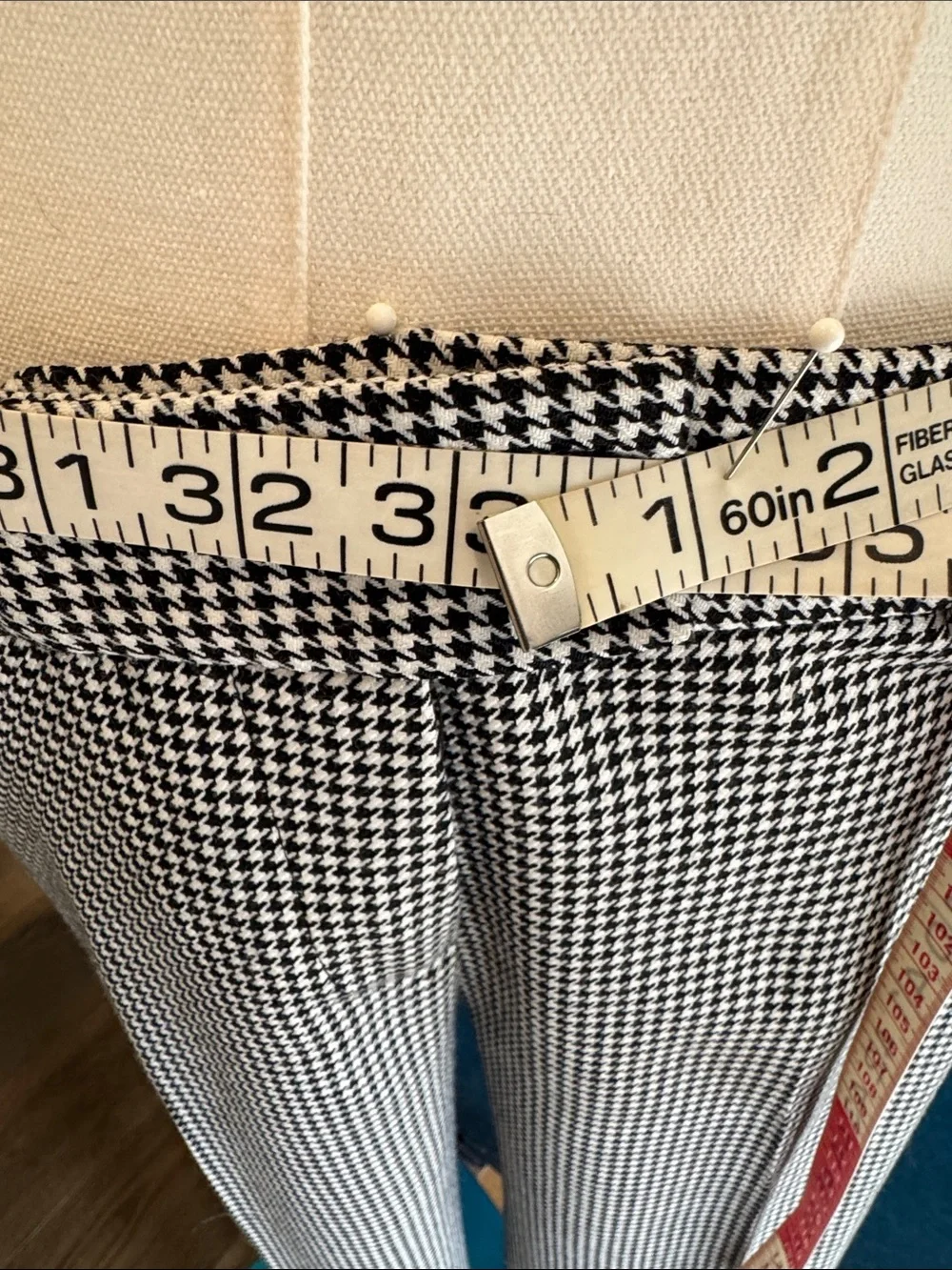Classic JIL SANDER Black and White Houndstooth Straight Leg Trousers